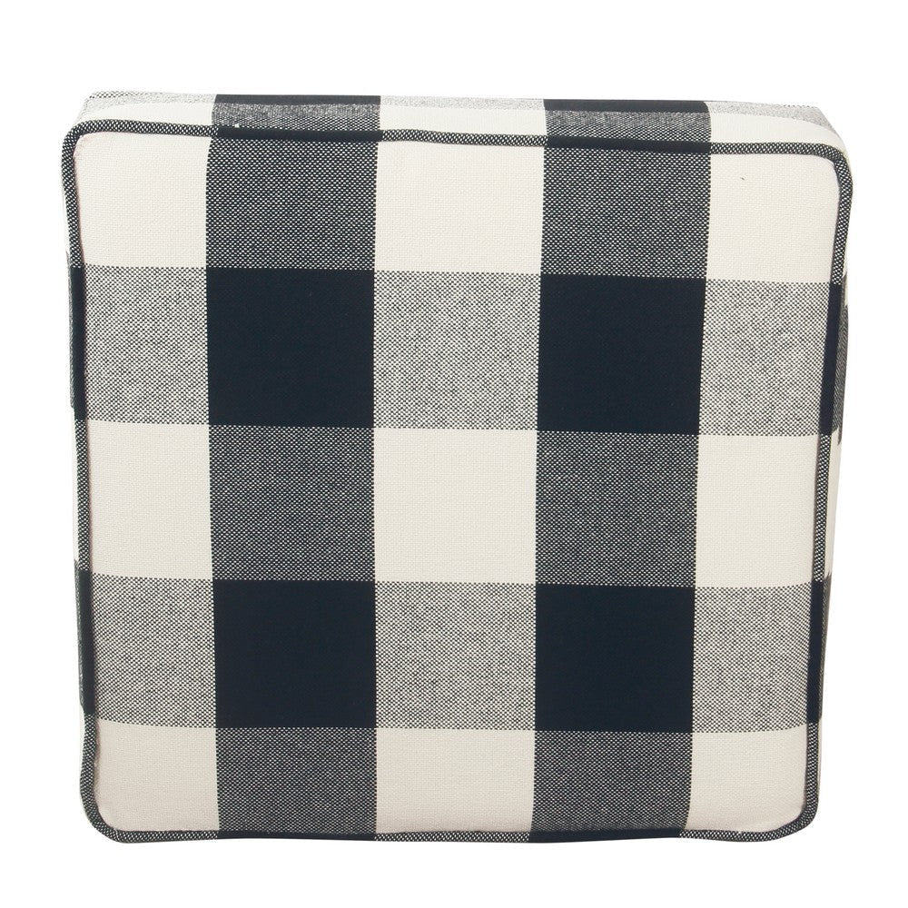 Pyp Square Storage Ottoman | 18’’ Black Plaid Cotton | Ebony Legs