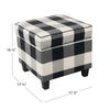 Pyp Square Storage Ottoman | 18’’ Black Plaid Cotton | Ebony Legs