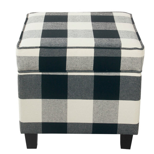 Pyp Square Storage Ottoman | 18" Black Plaid Cotton | Ebony Legs