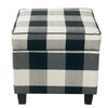 Pyp Square Storage Ottoman | 18" Black Plaid Cotton | Ebony Legs