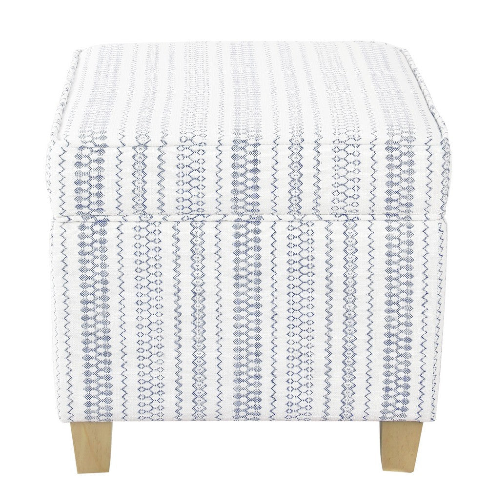 Pyp Square Storage Ottoman | 18’’ Blue White Striped | Brown Legs