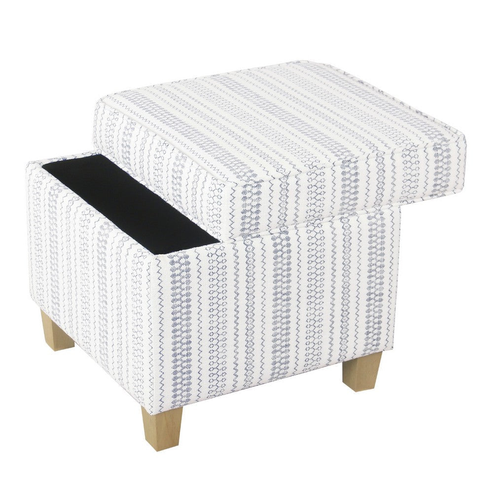 Pyp Square Storage Ottoman | 18’’ Blue White Striped | Brown Legs