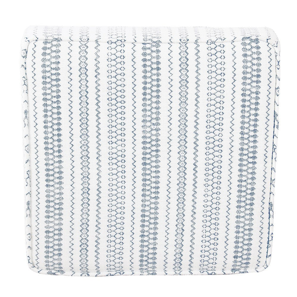 Pyp Square Storage Ottoman | 18’’ Blue White Striped | Brown Legs