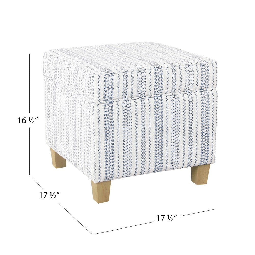 Pyp Square Storage Ottoman | 18’’ Blue White Striped | Brown Legs