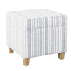 Pyp Square Storage Ottoman | 18" Blue White Striped | Brown Legs