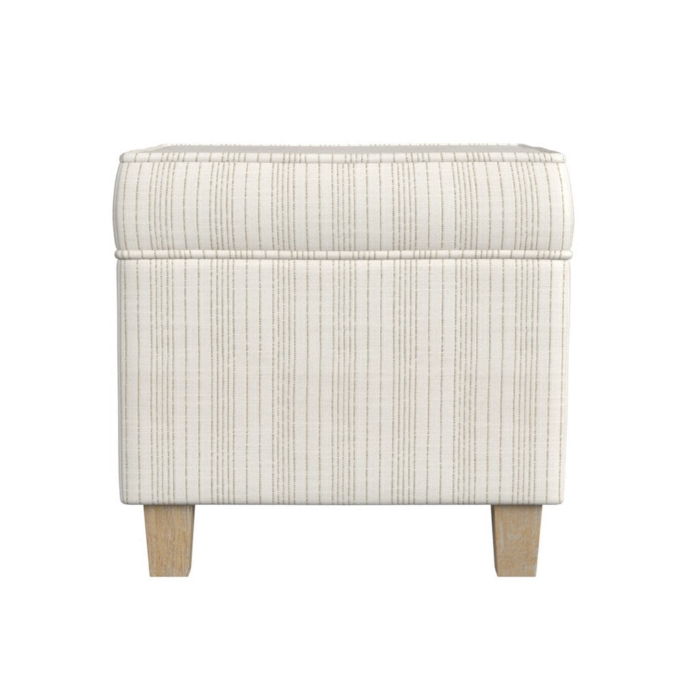 Pyp Square Storage Ottoman | 18’’ Ivory Pinstripe Fabric | Brown Legs