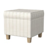 Pyp Square Storage Ottoman | 18’’ Ivory Pinstripe Fabric | Brown Legs