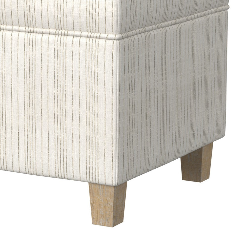 Pyp Square Storage Ottoman | 18’’ Ivory Pinstripe Fabric | Brown Legs