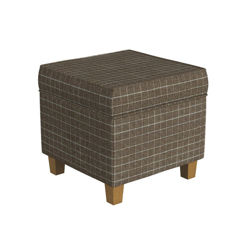 Pyp Square Storage Ottoman | 18" Brown Windowpane Fabric | Wood Legs