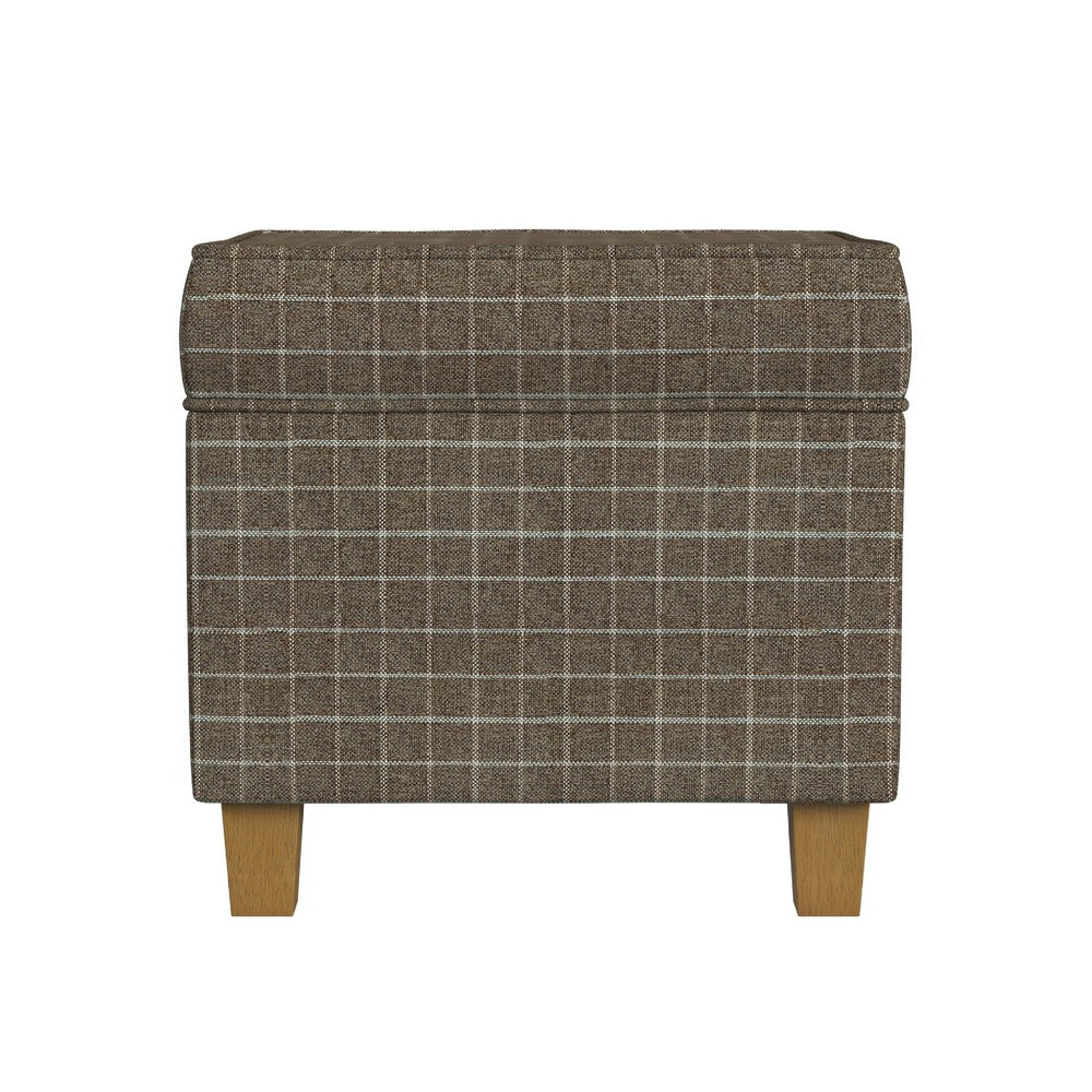Pyp Square Storage Ottoman | 18" Brown Windowpane Fabric | Wood Legs
