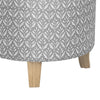 Loni Round Storage Ottoman | 19’’ Gray Patterned Fabric | Brown Wood