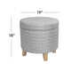 Loni Round Storage Ottoman | 19’’ Gray Patterned Fabric | Brown Wood