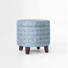 Loni Round Storage Ottoman | 19" Indigo Blue Pattern | Walnut Brown