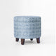 Loni Round Storage Ottoman | 19" Indigo Blue Pattern | Walnut Brown