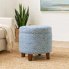 Loni Round Storage Ottoman | 19" Indigo Blue Pattern | Walnut Brown