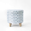 Loni Round Storage Ottoman | 19’’ Blue Green Ikat Print | Brown