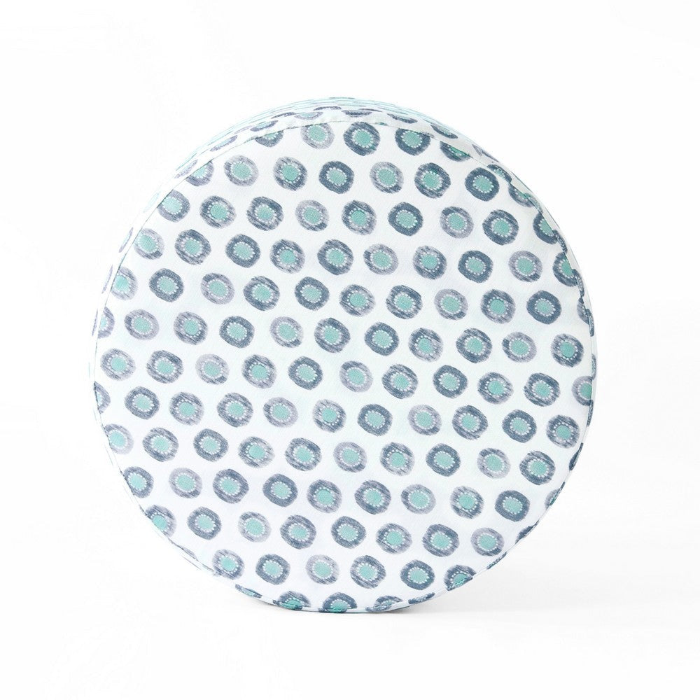 Loni Round Storage Ottoman | 19’’ Blue Green Ikat Print | Brown