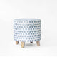Loni Round Storage Ottoman | 19" Blue Green Ikat Print | Brown