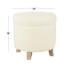 Loni Round Storage Ottoman | 19’’ Beige Faux Sheepskin | Wood Legs BM334443