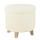 Loni Round Storage Ottoman | 19" Beige Faux Sheepskin | Wood Legs