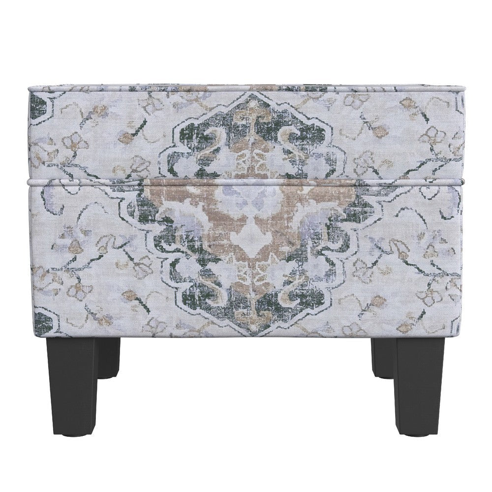Ishi Accent Storage Ottoman | 22’’ White Blue Print Black Legs