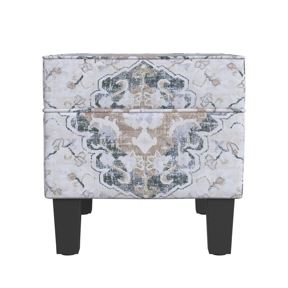 Ishi Accent Storage Ottoman | 22’’ White Blue Print Black Legs