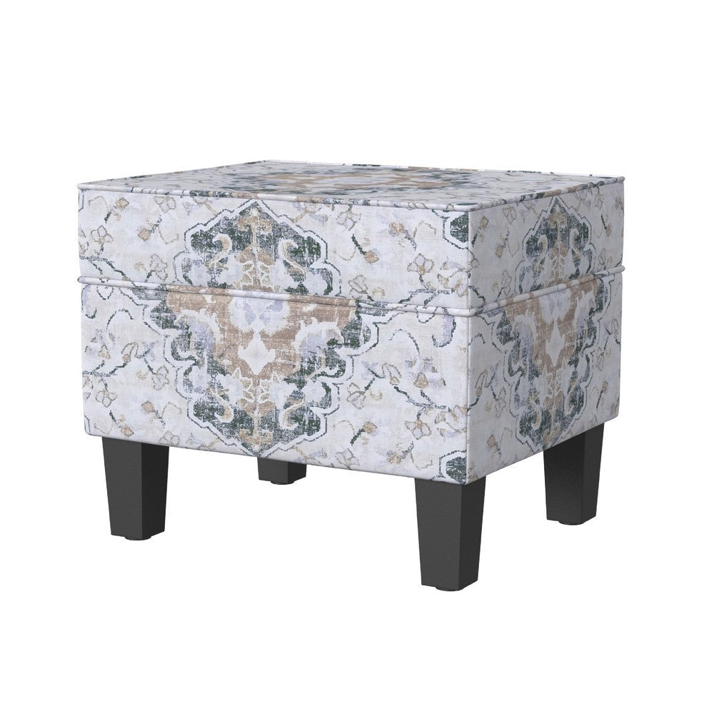 Ishi Accent Storage Ottoman | 22’’ White Blue Print Black Legs