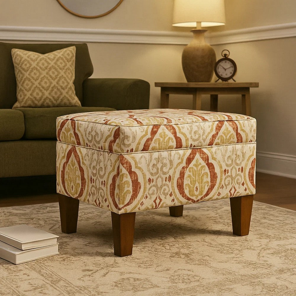 Ishi Accent Storage Ottoman | 22" Orange and Beige Paisley Design