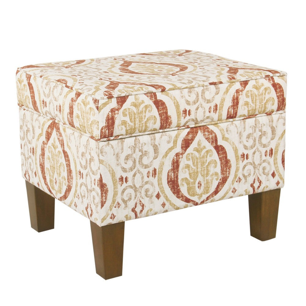 Ishi Accent Storage Ottoman | 22" Orange and Beige Paisley Design