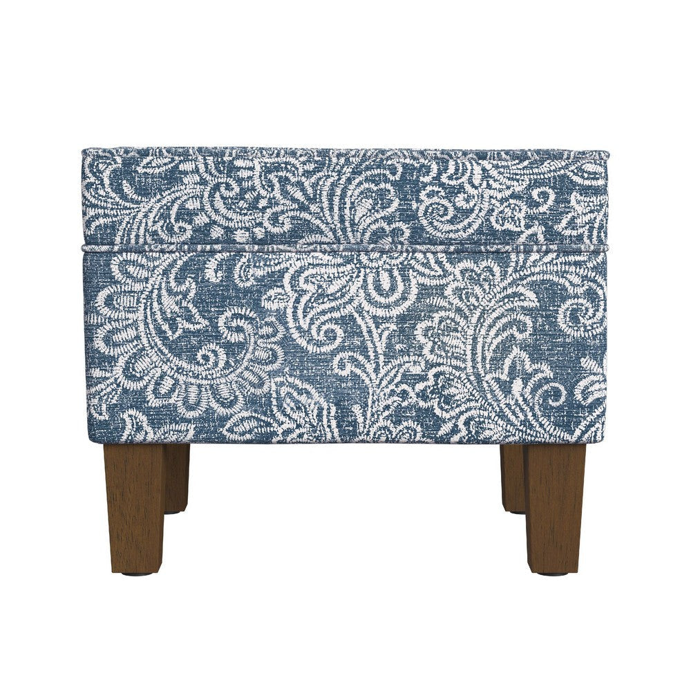 Ishi Accent Storage Ottoman | 22’’ Classic Denim Blue White Print