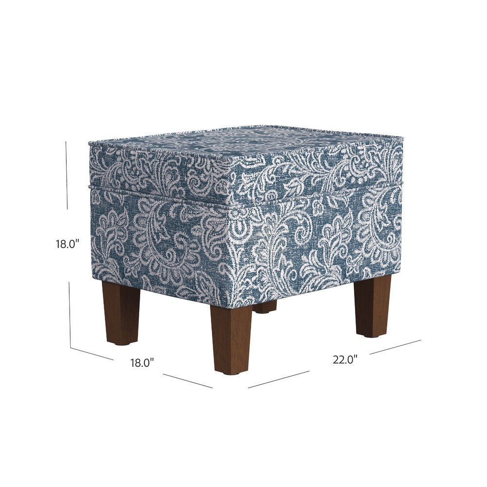 Ishi Accent Storage Ottoman | 22’’ Classic Denim Blue White Print