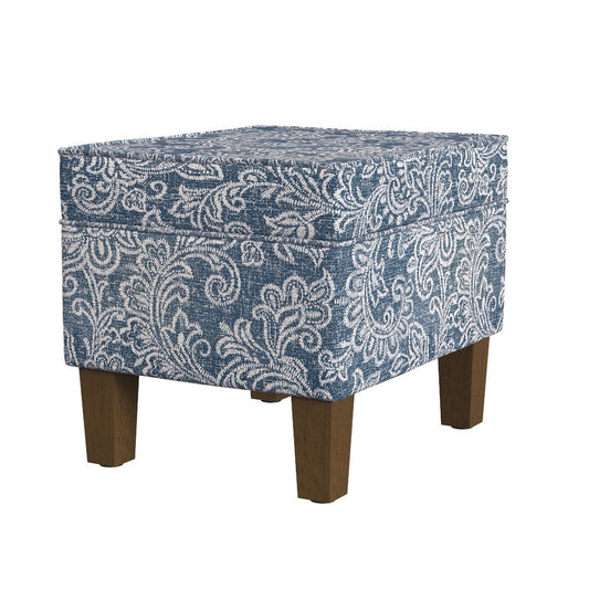 Ishi Accent Storage Ottoman | 22" Classic Denim Blue White Print