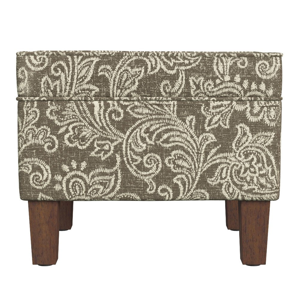 Ishi Accent Storage Ottoman | 22" Brown White Classic Floral Print