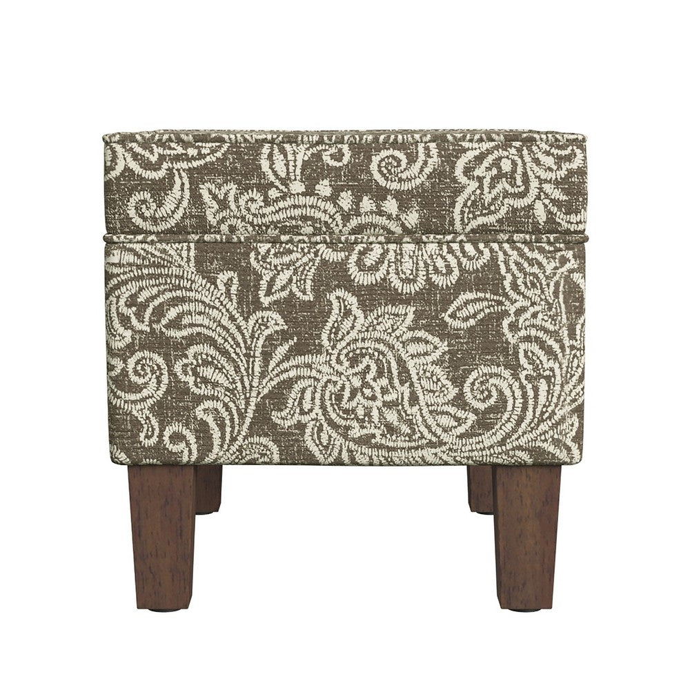 Ishi Accent Storage Ottoman | 22" Brown White Classic Floral Print