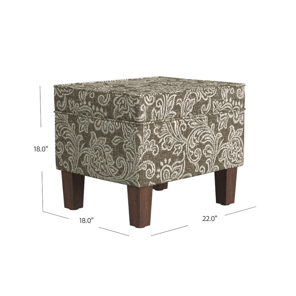 Ishi Accent Storage Ottoman | 22" Brown White Classic Floral Print