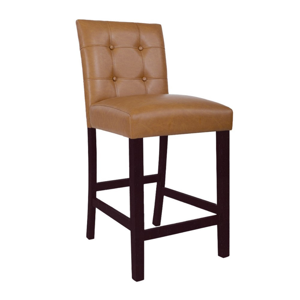 Popa Counter Stool Chair Set of 2 | Brown Faux Leather | Tufted Back