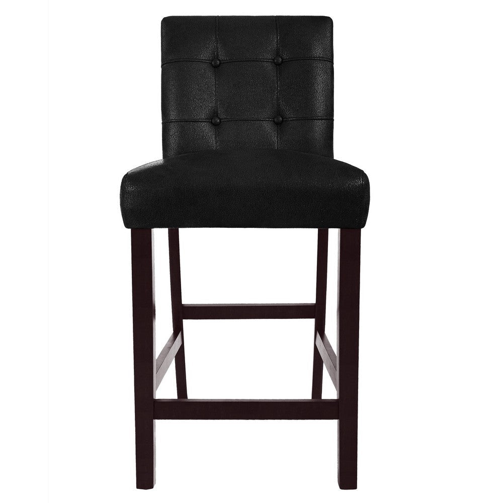 Popa Counter Stool Chair Set of 2 | Black Faux Leather | Tufted Back BM334452