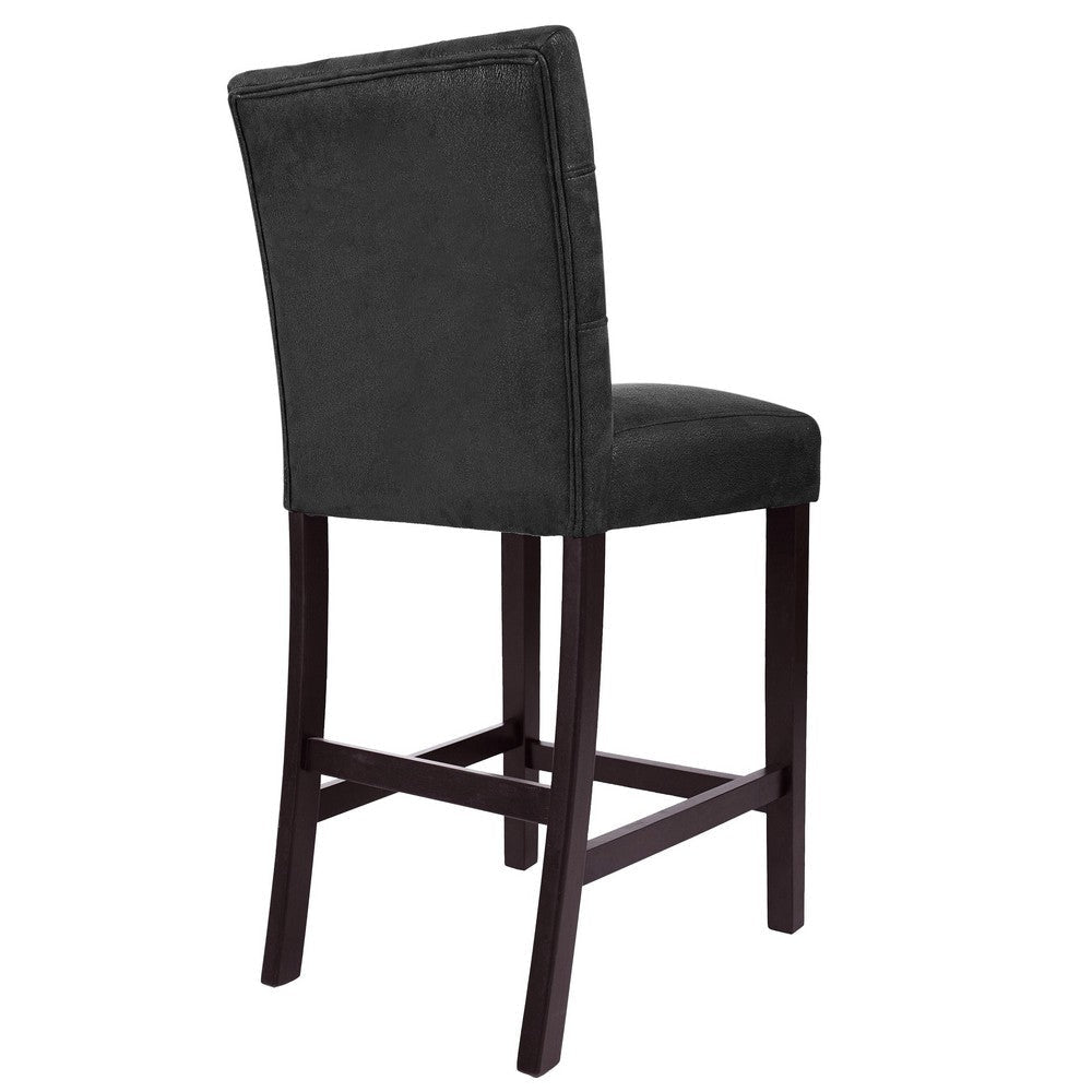 Popa Counter Stool Chair Set of 2 | Black Faux Leather | Tufted Back BM334452