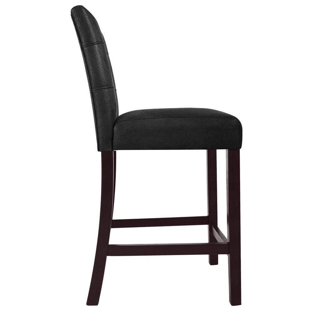Popa Counter Stool Chair Set of 2 | Black Faux Leather | Tufted Back BM334452