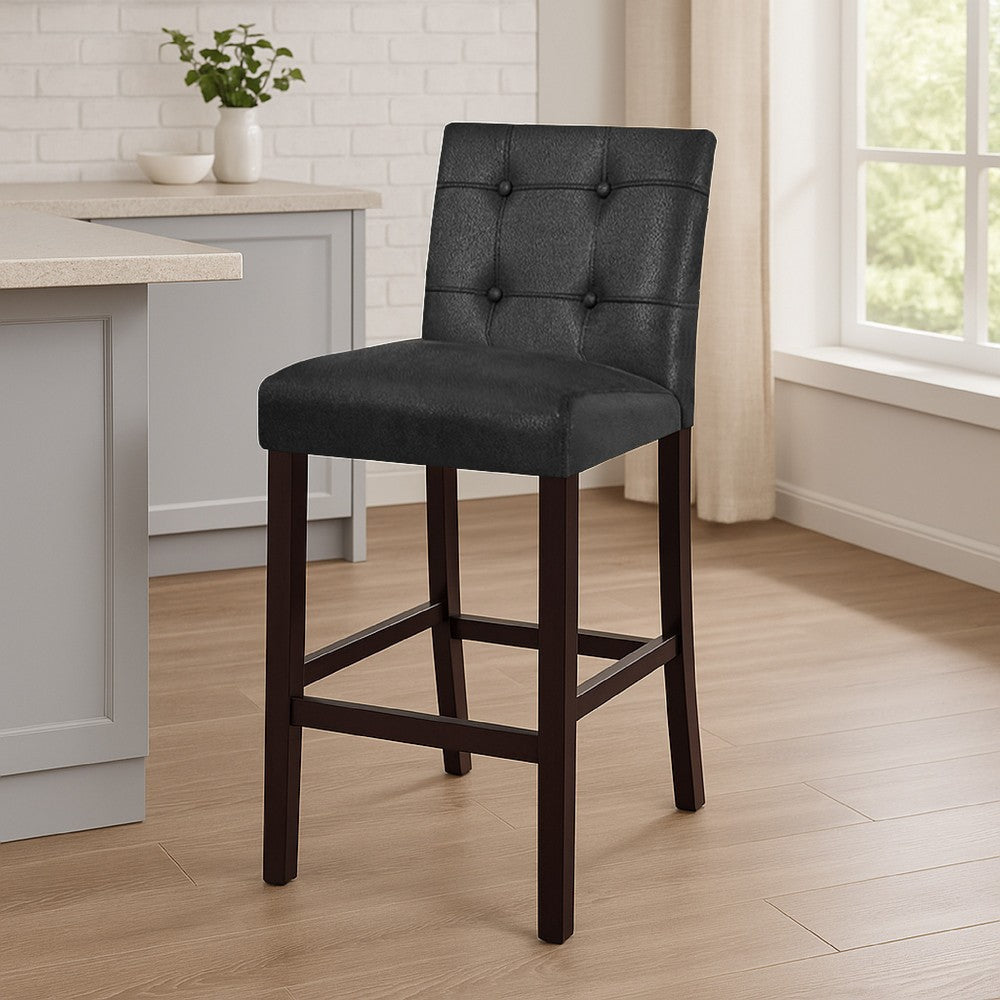 Popa Counter Stool Chair Set of 2 | Black Faux Leather | Tufted Back