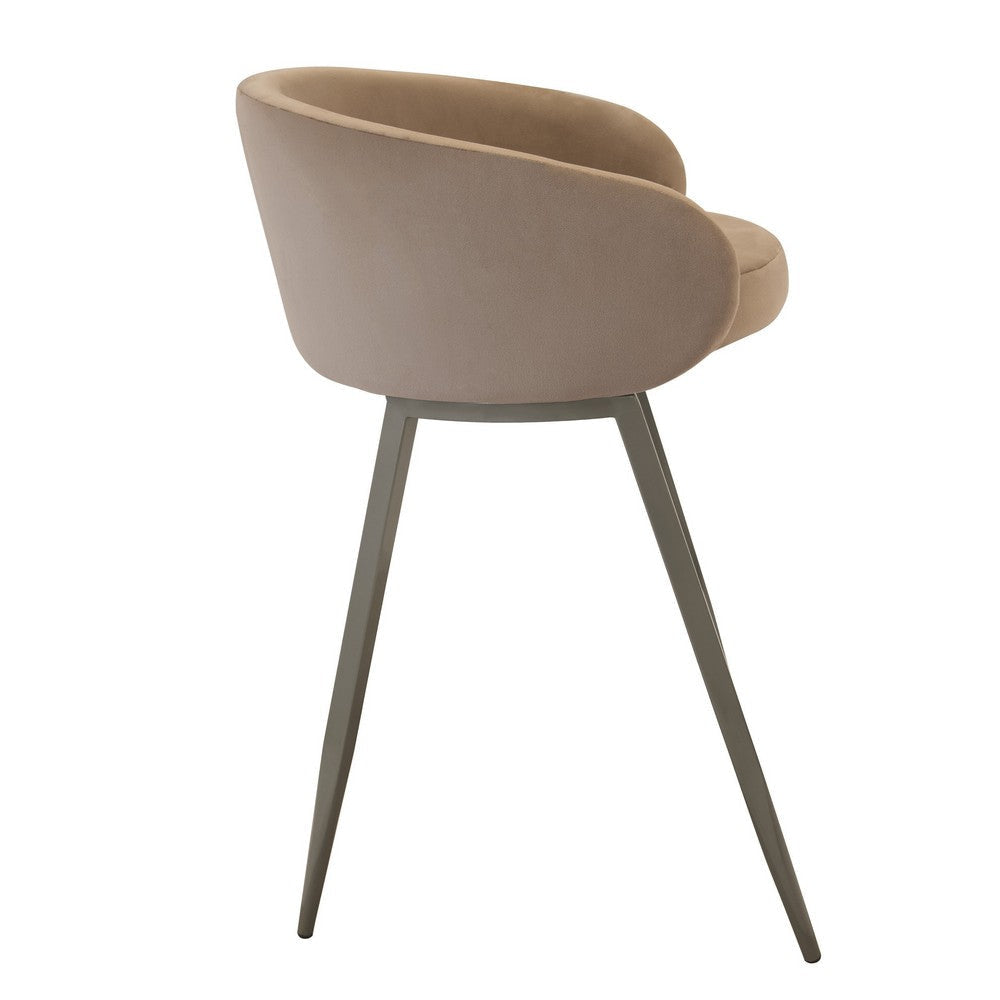 Counter Stool Chair | Modern Curved Padded Back | Light Brown Velvet BM334454