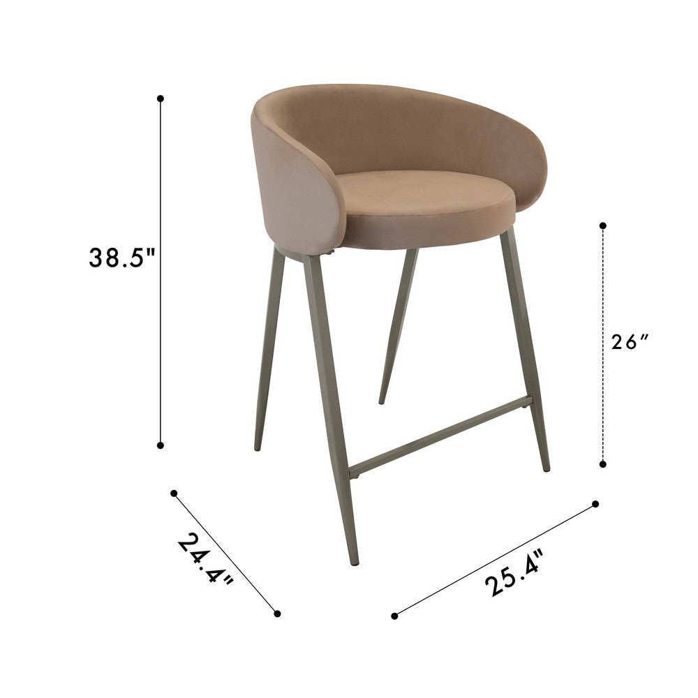 Counter Stool Chair | Modern Curved Padded Back | Light Brown Velvet BM334454
