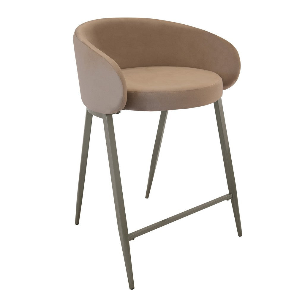 Counter Stool Chair | Modern Curved Padded Back | Light Brown Velvet