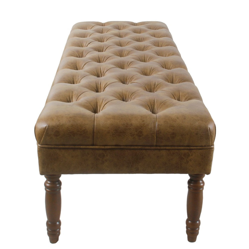Accent Dining Bench | 64’’ Brown Faux Leather Seat | Button Tufted BM334456