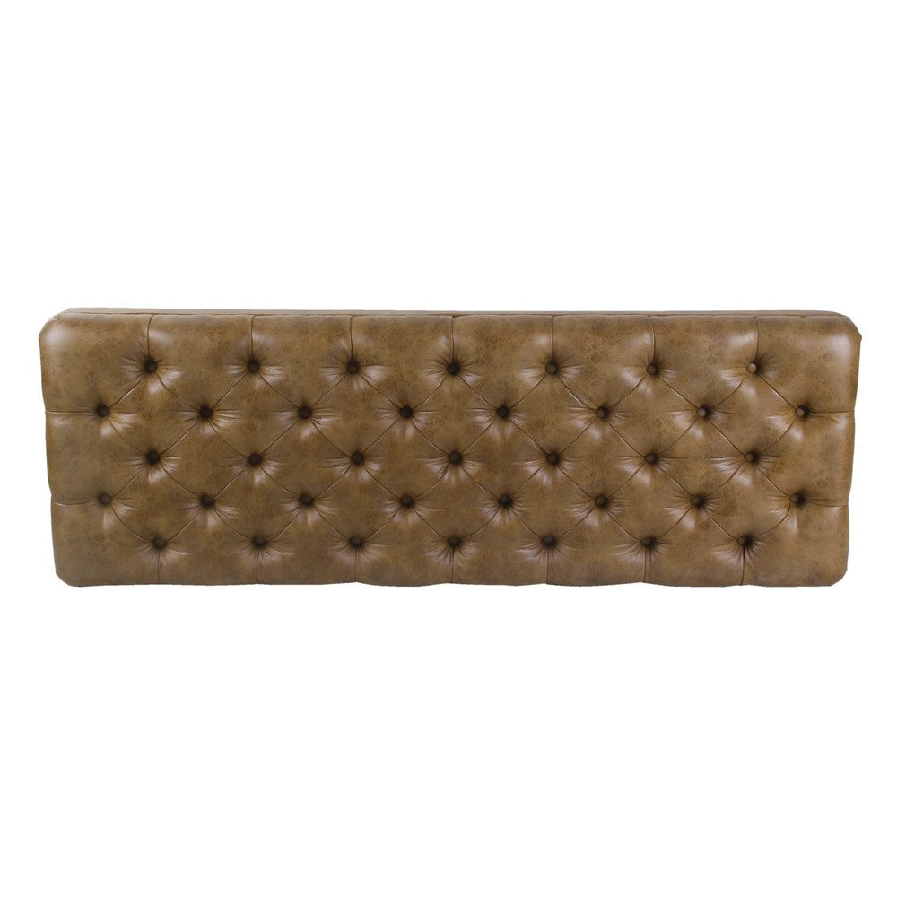 Accent Dining Bench | 64’’ Brown Faux Leather Seat | Button Tufted BM334456