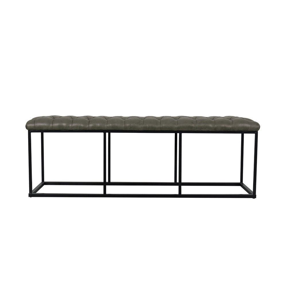 Ali Ottoman Bench | Metal Frame | Gray Button Tufted Faux Leather 52’’ BM334457