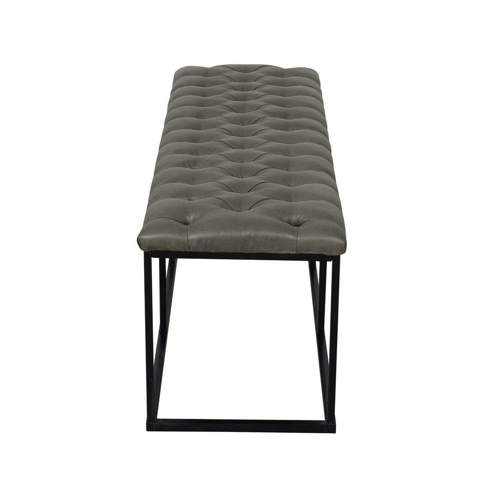 Ali Ottoman Bench | Metal Frame | Gray Button Tufted Faux Leather 52’’ BM334457