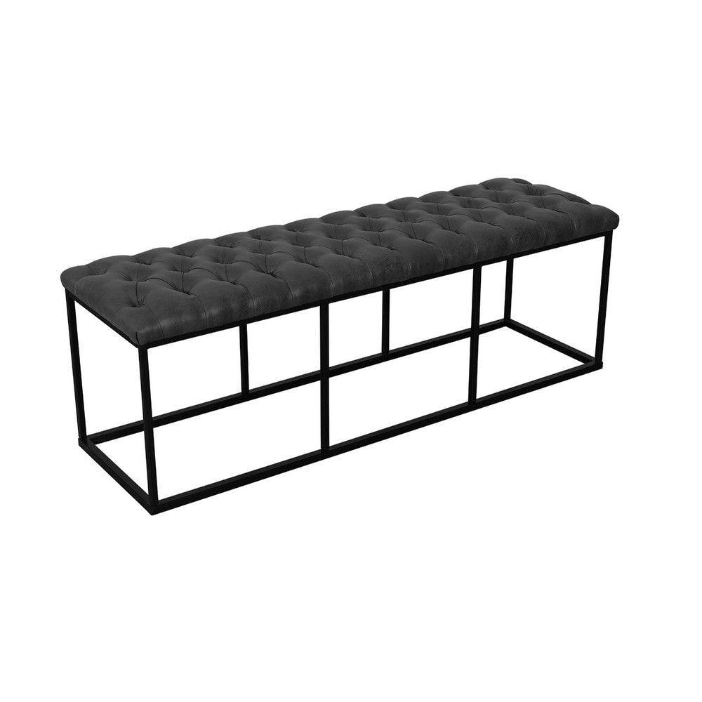 Ali Ottoman Bench | Metal Frame | Gray Button Tufted Faux Leather 52’’ BM334457