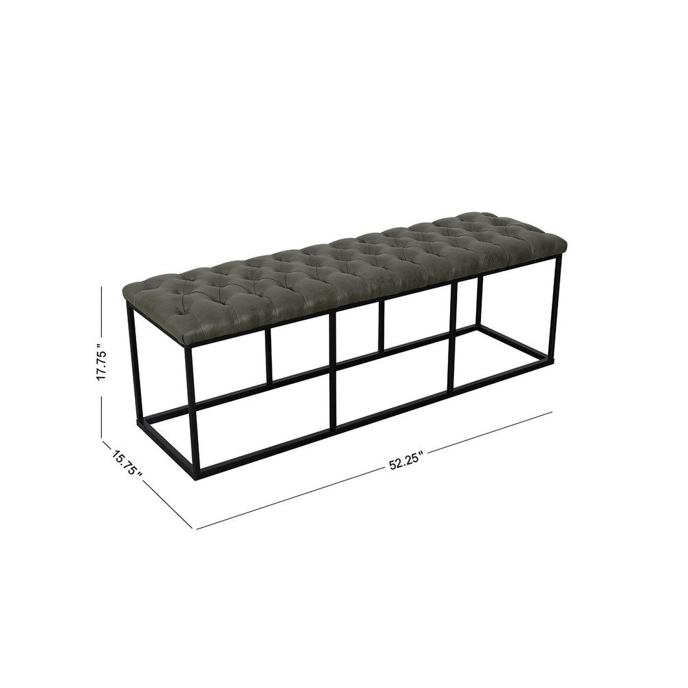 Ali Ottoman Bench | Metal Frame | Gray Button Tufted Faux Leather 52’’ BM334457