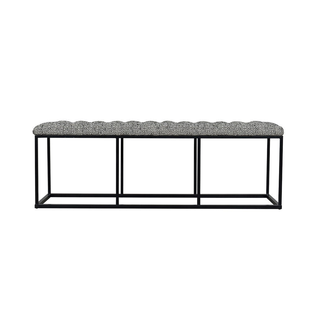 Ali Ottoman Bench | Metal Frame | Black White Button Tufted Fabric 52’’